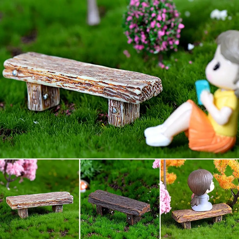 Home Decor Figurine Dolls Mini Wooden Chair Romantic Fairy Garden Succulents Bonsai Ornaments Couple Park Bench Chair Miniatures