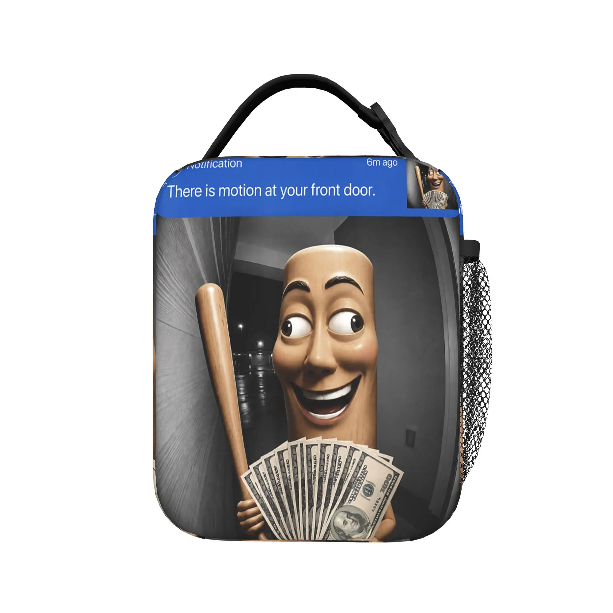 There is Motion At Your Front Door Tung Tung Tung Sahur Lunch Bag For Women  Print Lunch Box Funny Outdoor Picnic Cooler Bag