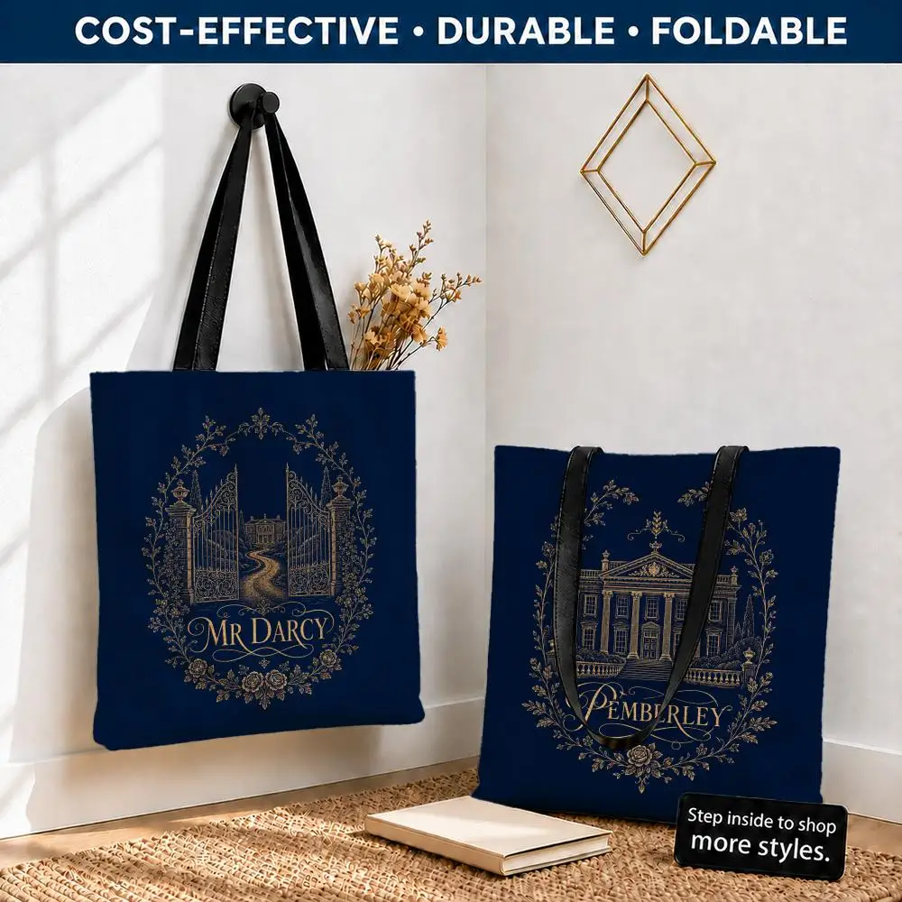 Sac de rangement Pride and Prejudice Pemberley Estate, sac fourre-tout en toile de polyester, léger, pliable, réutilisable, avec bandoulière