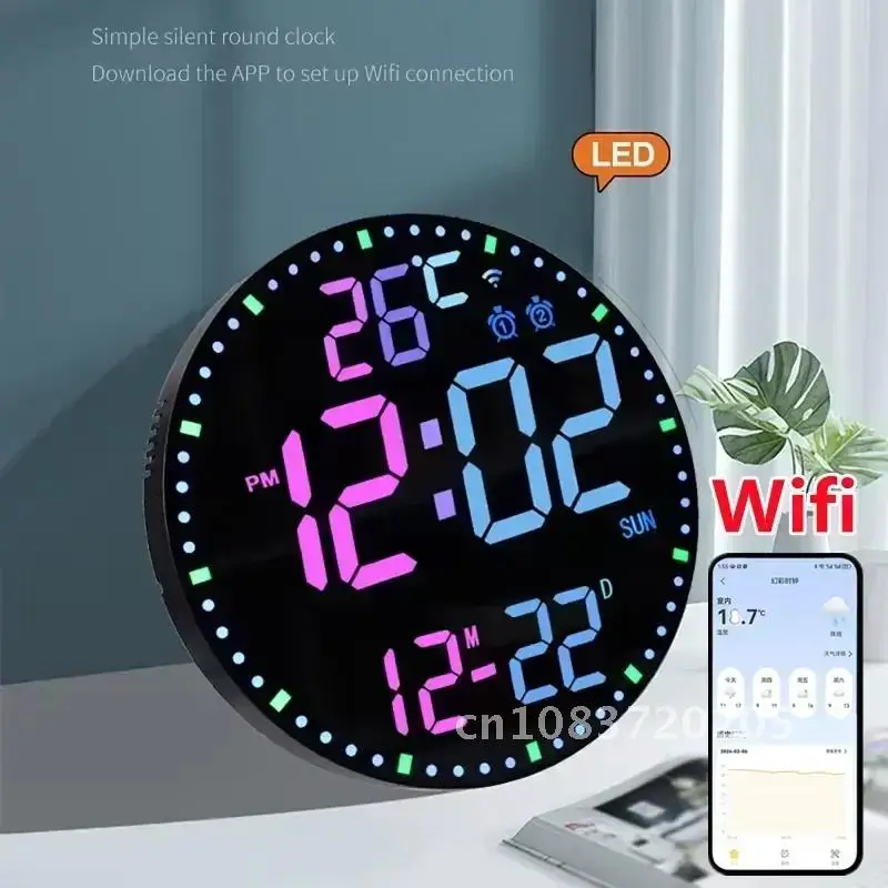 WiFi Led Wall Calendar Clock Date Display and Dual Alarms Clock Home Decoration Remote Control