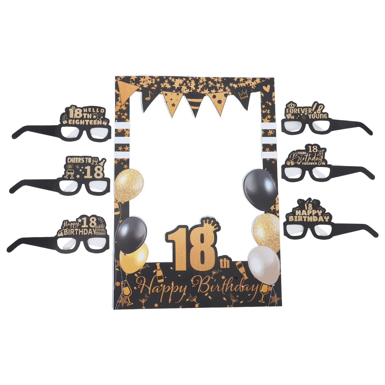 

1Set Birthday Photo Booth Frame Gold Black Paper Glasses Party Photo Props Paper Accessories 18Th Birthday Party Selfie Props