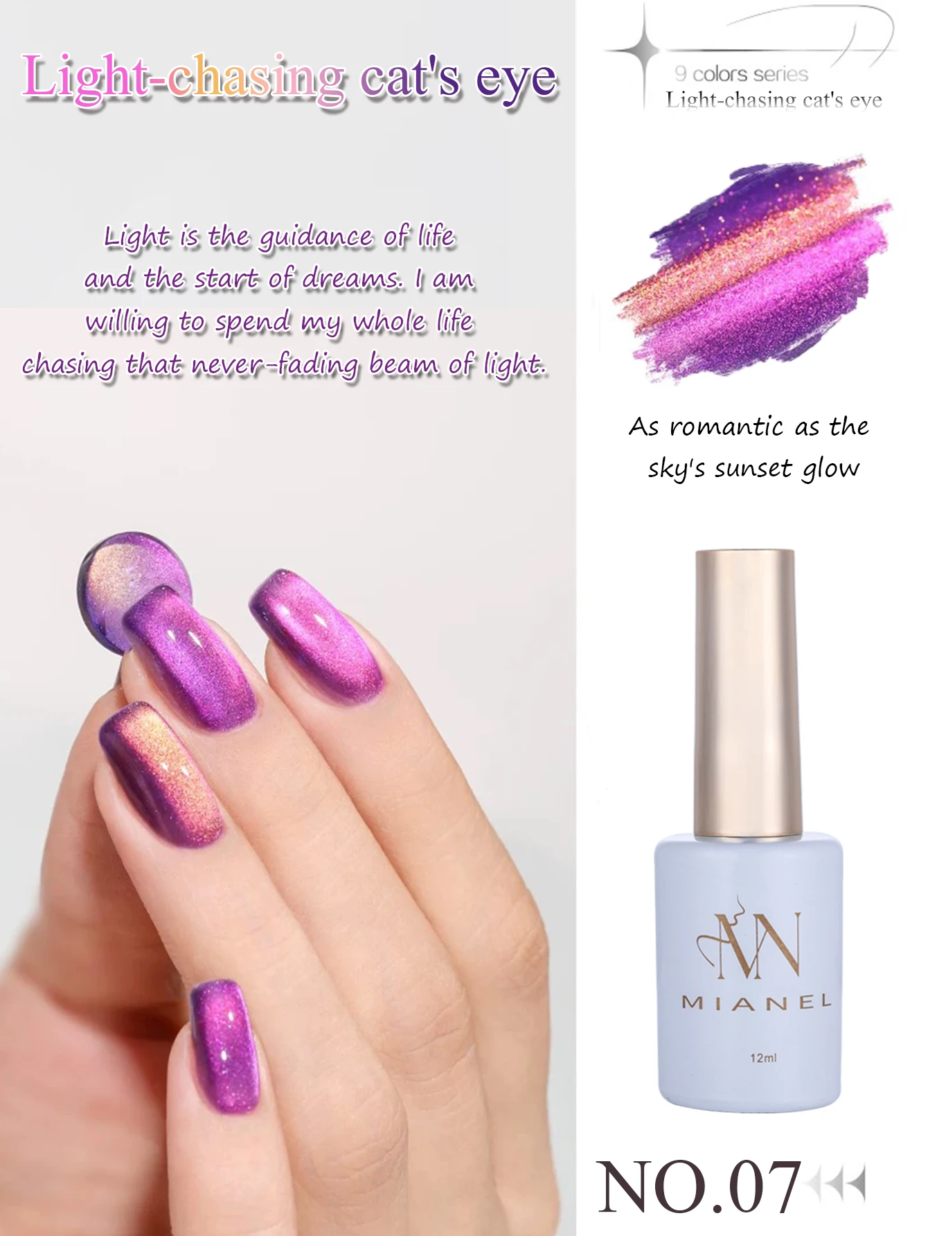 MIANEL 12ML/PCS Cat's Eye Gel Nail Polish 2024 New Light Bulb Two-color Cat's Eye Nail Polish Top Selling Crystal Stone Gel
