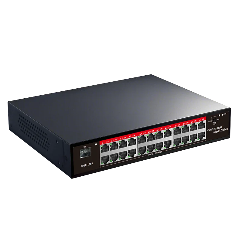 Intelligent AI cloud management switch 24 ports 10/100/1000Mbps Ethernet with 1 SFP port management network switch L2