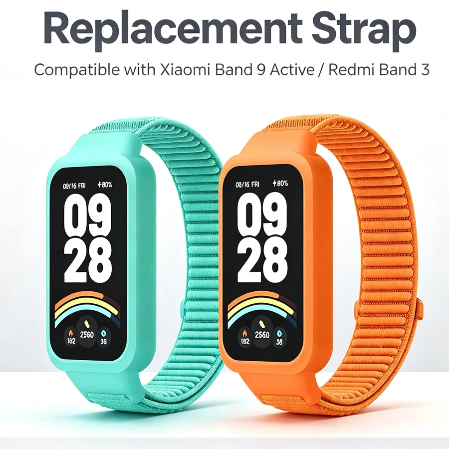 Image of Hülle+Nylonarmband für Xiaomi Smart Mi Band 9 Active Zubehör Sport-Schlaufenverschluss Armband+Schutzhülle für Redmi Band 3