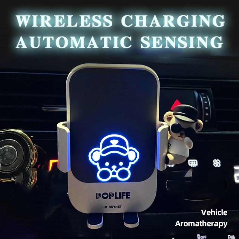 15W Cartoon Car Wireless Charger Magnetic Automatic Car Mount Phone Holder For iPhone Xiaomi Infrared Induction QI Fast Charging