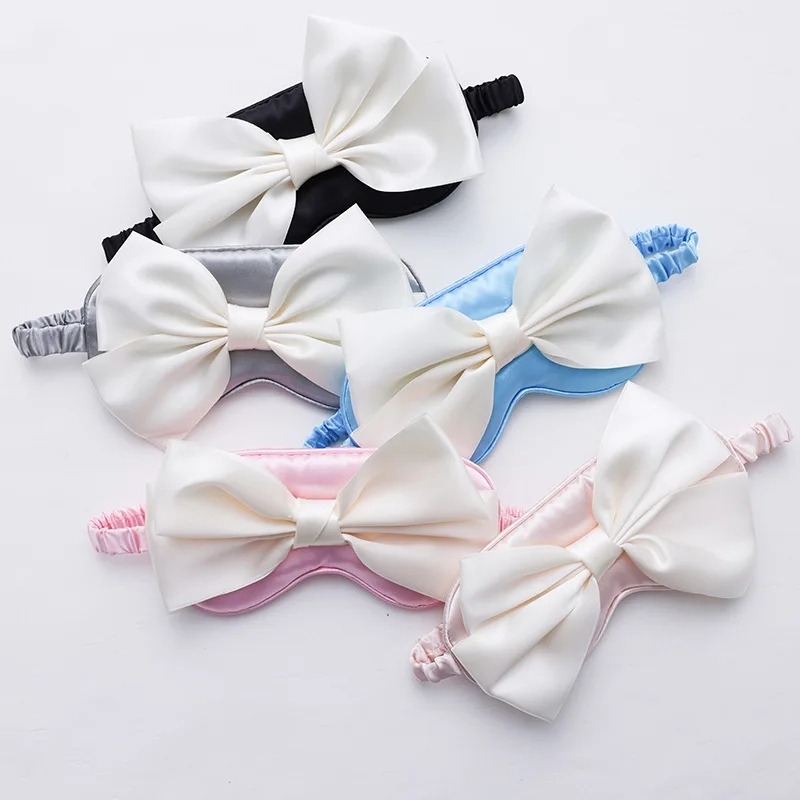 Silk Eye Mask Female Eye Cover Beautiful Bow Sleep Eye Patch Shade Breathable Office Noon Break Eye Mask for Women Girls Travel
