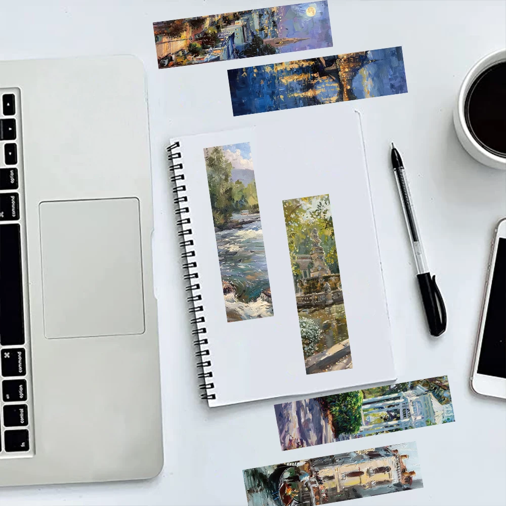 30 قطعة لوحة زيتية للمناظر الطبيعية الإشارات المرجعية ورقة بطاقة صفحة الديكور الإشارات المرجعية صفحات القراءة، علامات الكتاب، قرطاسية الطلاب #5