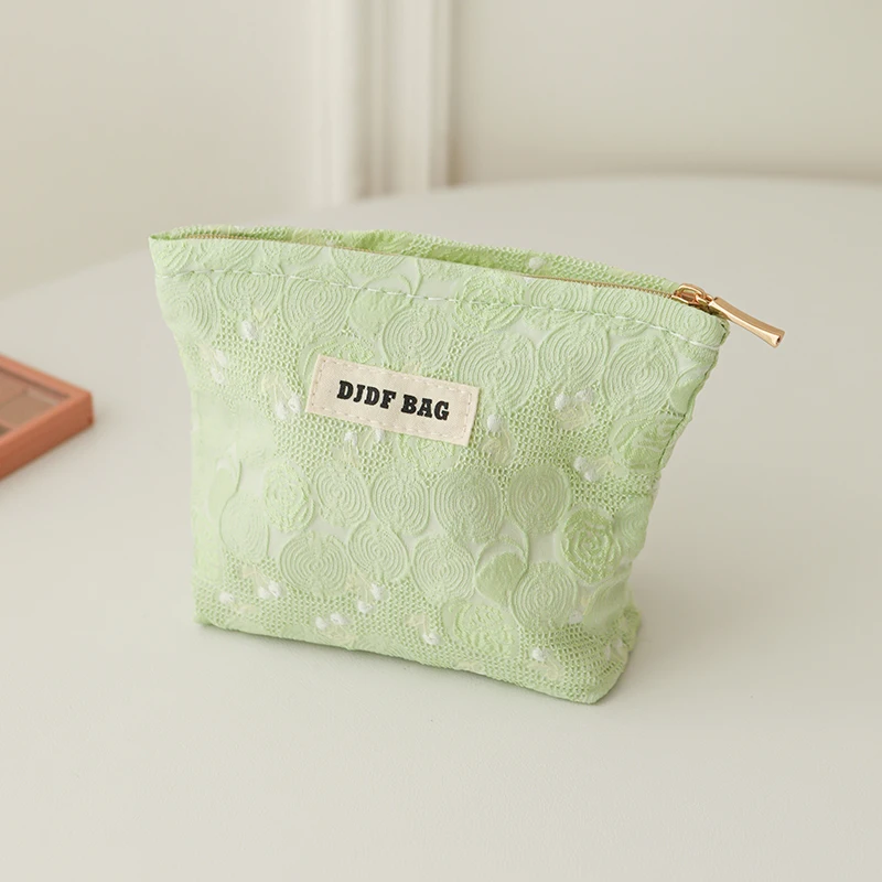 DJDF 신선한 녹색 여성용 작은 메이크업 가방, 캔버스 지퍼 휴대용 위생 냅킨 보관 가방, 휴대 카드홀더 동전 지갑, 인스 