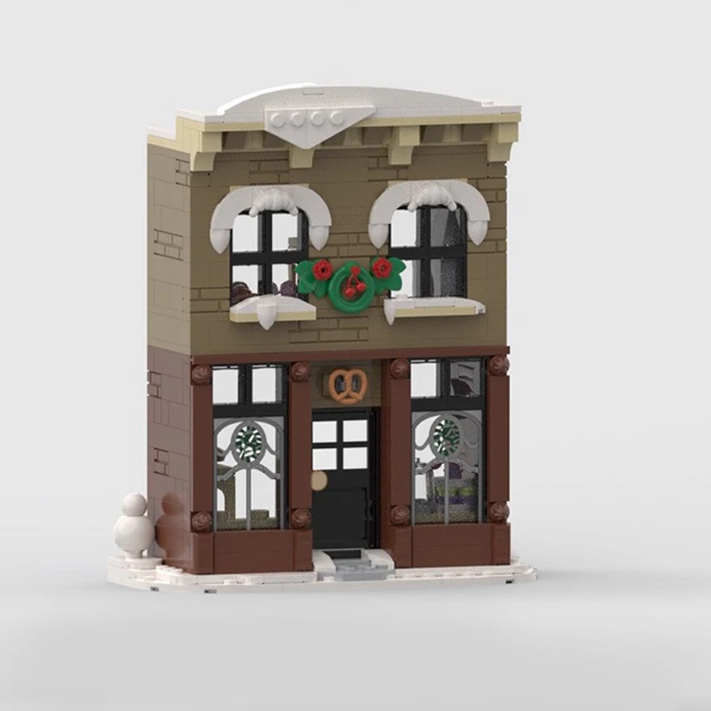 423 Uds. MOC Winter Village panadería (MOC) acogedor modelo DIY bloques de construcción juguetes de cumpleaños regalo