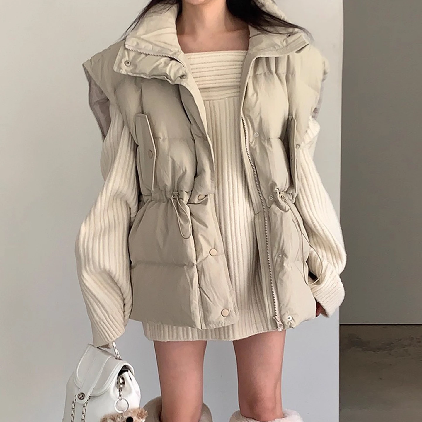 Damska bawełniana kamizelka wyszczuplająca, odzież wierzchnia, modna warstwowa kamizelka typu string, zimowa nowość, koreański luźny krój, długi rękaw.