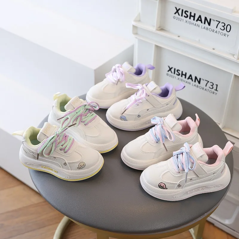 Kids Cartoon Sneakers New Spring Autumn Girls School Causal Shoes Thick Bottom Lace-up Children Tennis Sports Shoes Size 21-30