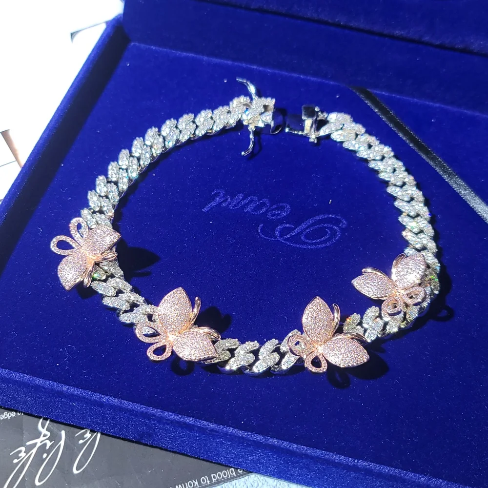 

Personalized Hip Hop Butterflys Heavy Cubic Zircon WomenAnklet Bracelets Beach Foot Chain Cuban Link Iced Out Jewelry