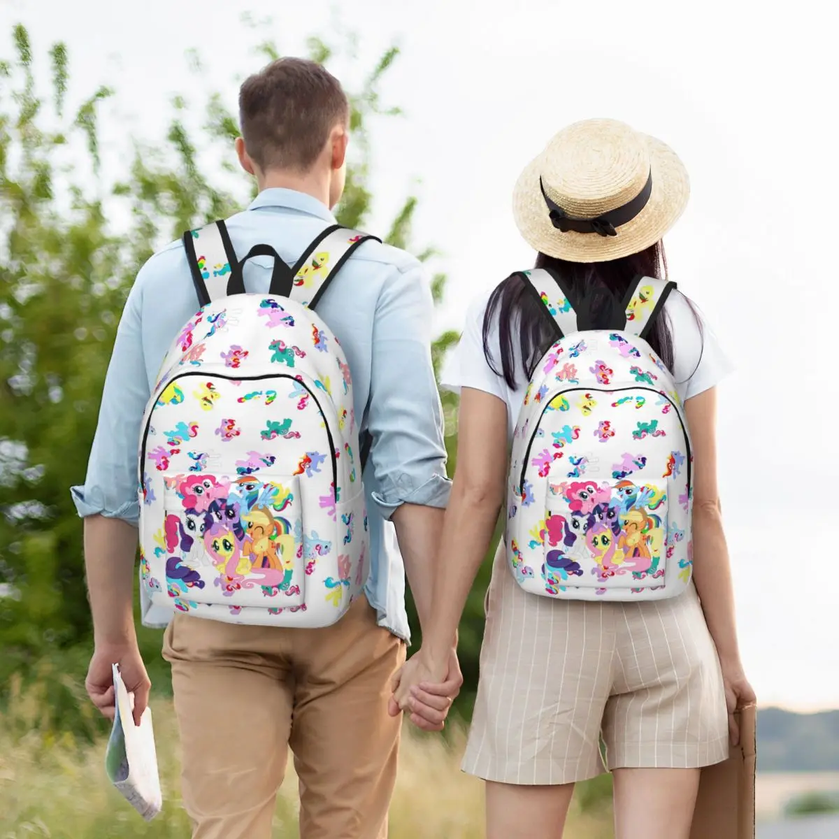 Ponies tas punggung kartun anak laki-laki perempuan, ransel buku sekolah pelajar, tas sehari-hari kanvas kartun lucu ringan untuk anak laki-laki dan perempuan