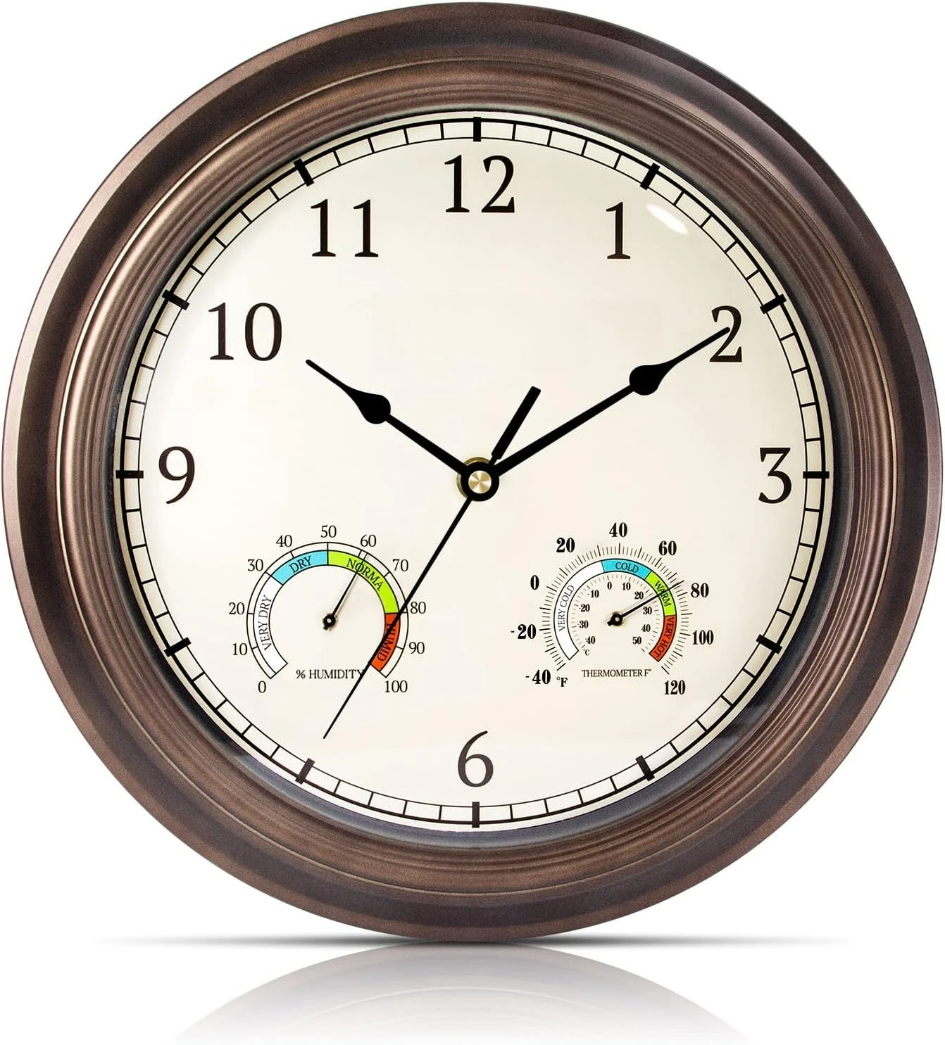 

12" Vintage Wall Clock Non Ticking with Hygrometer and Thermometer Combo,Battery Operated Quartz Decorative Wall Clocks for Home