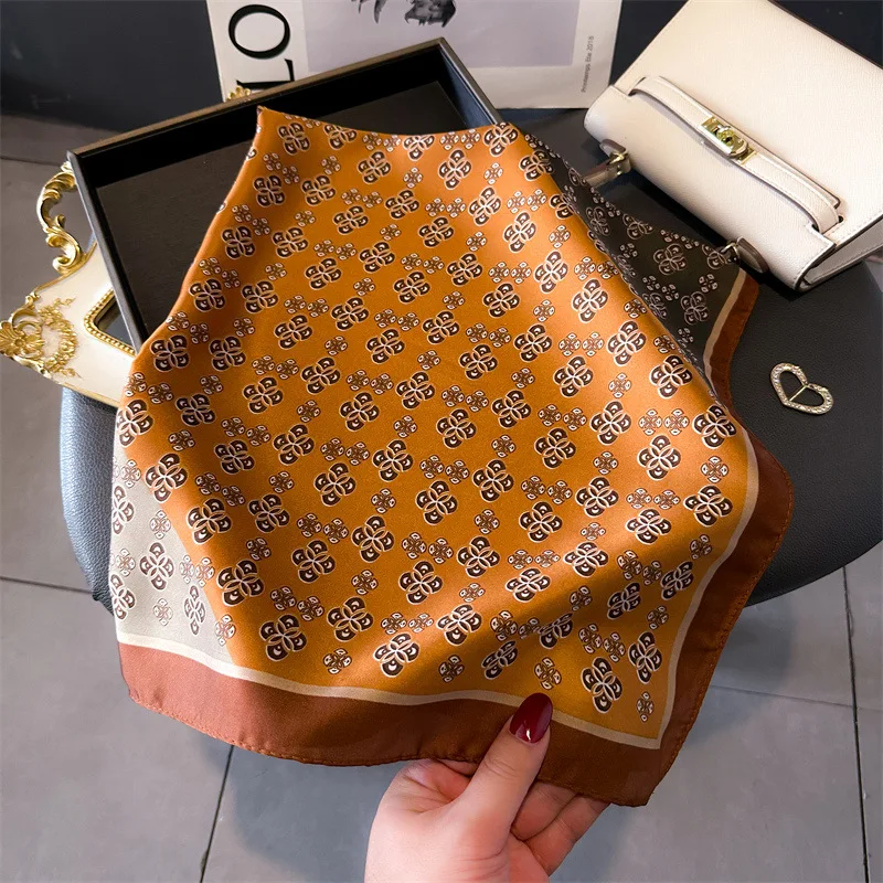 Luxury Brand Elegant Contrast Color Square Scarf Stylish Small Flower Print Neck Scarf Casual Imitation Silk Smooth Headband
