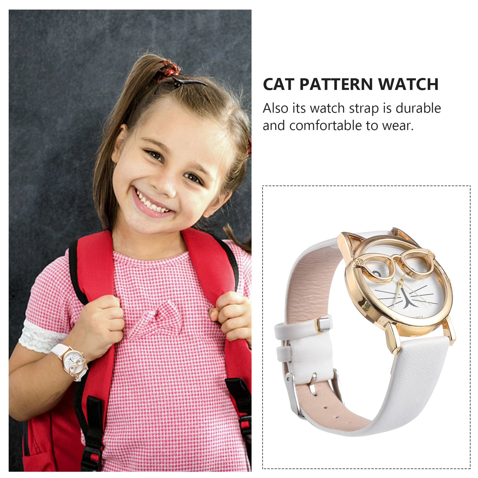 1pc Quartz Watch Pu Strap Watch Fashionable Wristwatch Cat Pattern Design Durable Elegant For