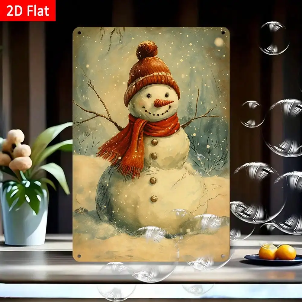 1PC Tin Sign Vintage Snowman - For Home/Bar/Cafe/School/Library/Garage Decor, Christmas Wall Art, 8x12 inch