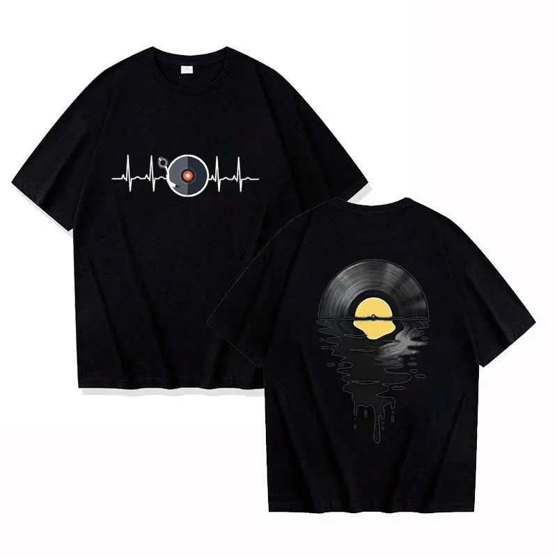 

Summer men's music enthusiast DJ gramophone disc pattern printed T-shirt, 100% pure cotton clothing fashionable top