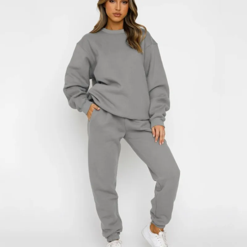 

2025 Autumn/Winter Women's Round Neck Sweater Set Long Sleeve & Trousers for Cozy & Stylish Outfits Solid Color Sets