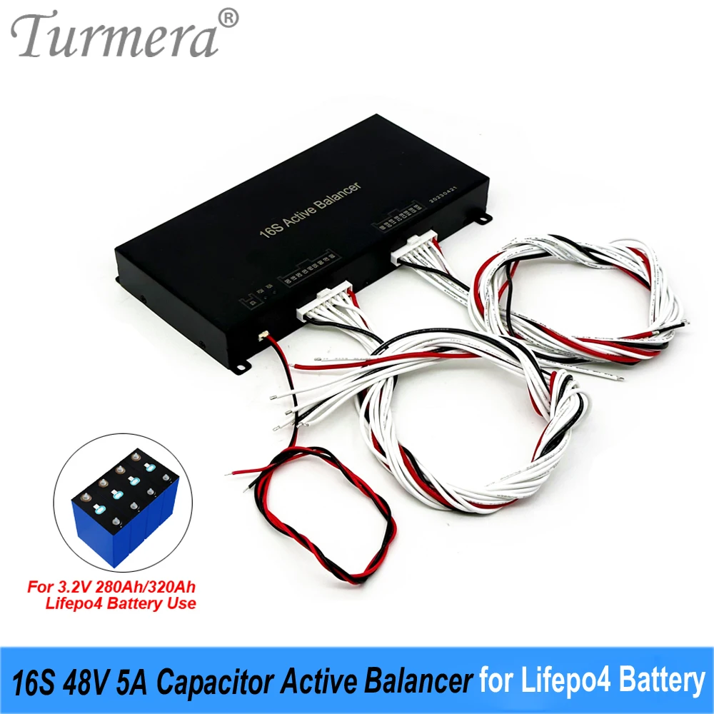 

Turmera 16S 48V Active Balancer Lifepo4 Battery Equalizer 5A for 3.2V 50Ah 90Ah 100Ah 200Ah 280Ah 320Ah Solar System Battery Use