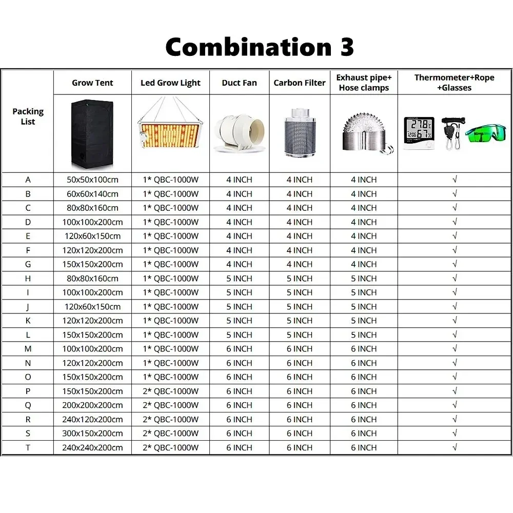 Kweek Tent Complete Set 2000W Led Grow Light + 4/5/6 Koolstof Filter Meerdere Grootte Combo Donkere Kamer Voor Hydrocultuur Kweeksysteem