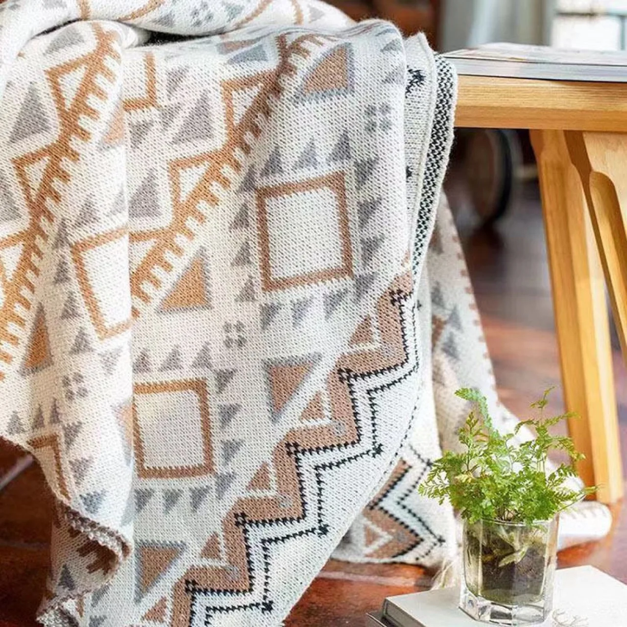 Vintage Chunky Knit Boho Throw Blankets Soft Tassel Cozy Tassel Throw Blanket Fringed Sofa Throw Blankets