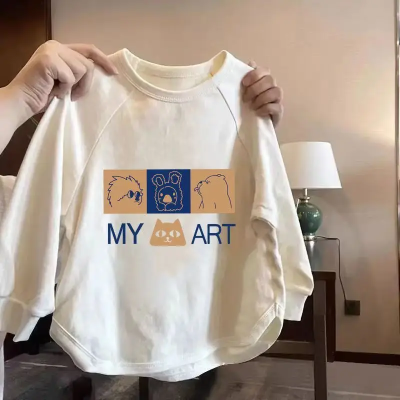 الربيع والخريف الأطفال الجديدة القطن قاعدة قميص طفل طويل الأكمام تي شيرت