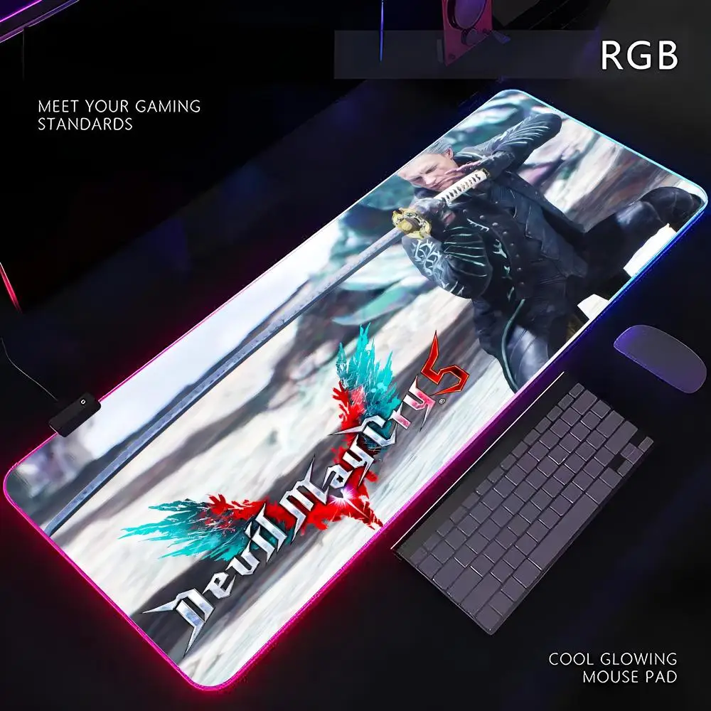 Devil May Cry Mouse Pad RGB Gamer LED Light Mouse Mat Peripherals Mousepad Computer Desk Mat XL Mice Keyboard Carpet