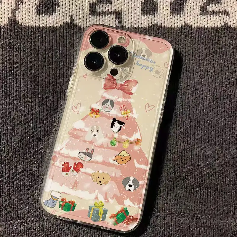 Animals Xmas Tree Phone Case For iPhone 16 15 14 13 12 11 Pro XS MAX 7 XR 8 7 Plus Clear Cover Fundas