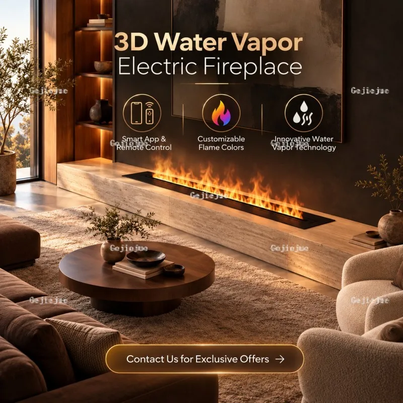 1500mm Luxury Linear Water Vapor Fireplace Custom Size Electric Mist Flame Insert for Contemporary Interiors Firepit Камин