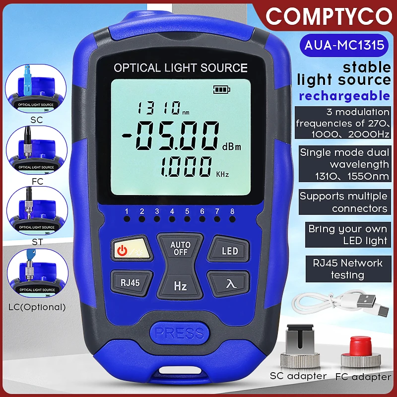 COMPTYCO AUA-MC1315 Rechargeable Mini Optical Fiber Stable Light Source Single Mode 1310nm 1550nm Fiber Optic Light Source