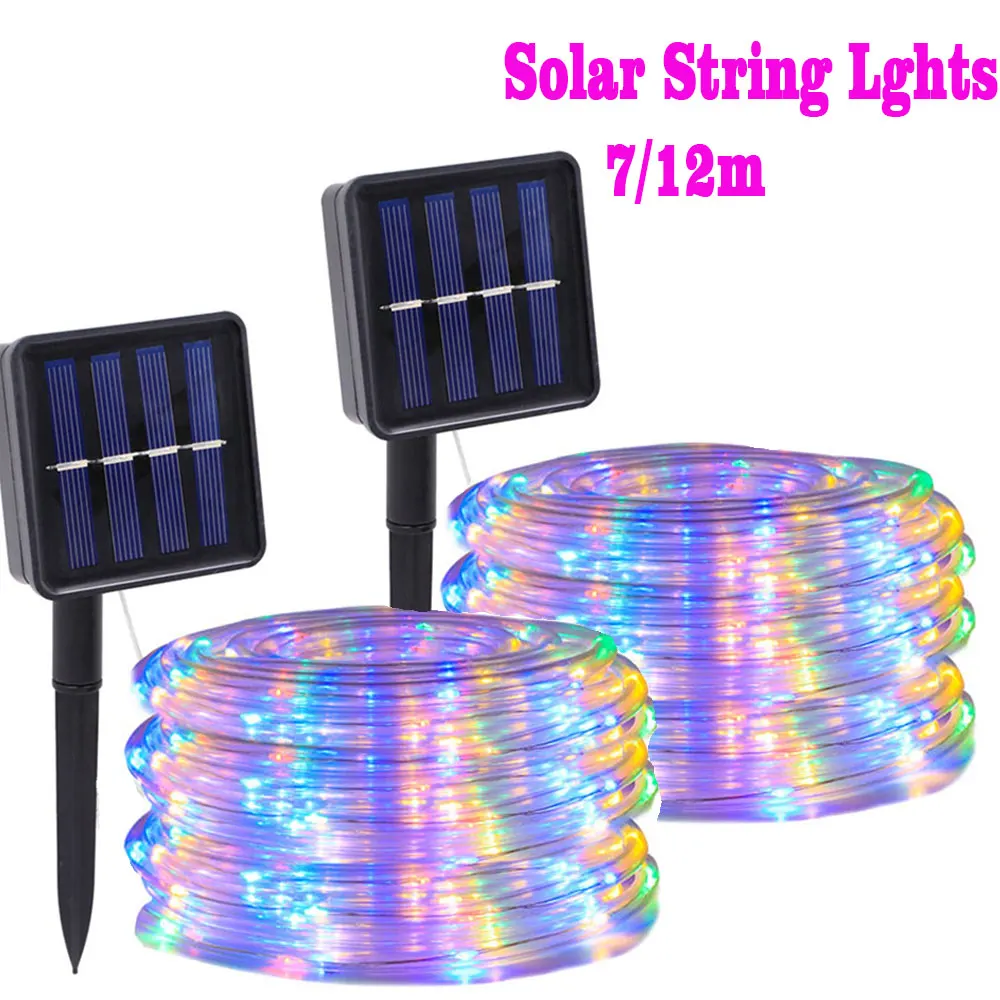 

7 м/12 м уличные солнечные садовые фонари гирлянды вечерние светодиодные лампы водонепроницаемая проволочная лампа для патио, двора, деревьев, рождественской вечеринки