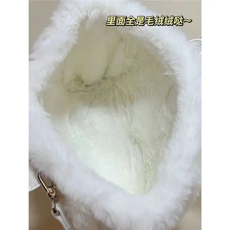 JIAERDI Plush White Y2k Hand Bag Women New Harajuku Aesthetic Fur Casual Crossbody Tote Bag Ladies Vintage Messenger Bag 2023