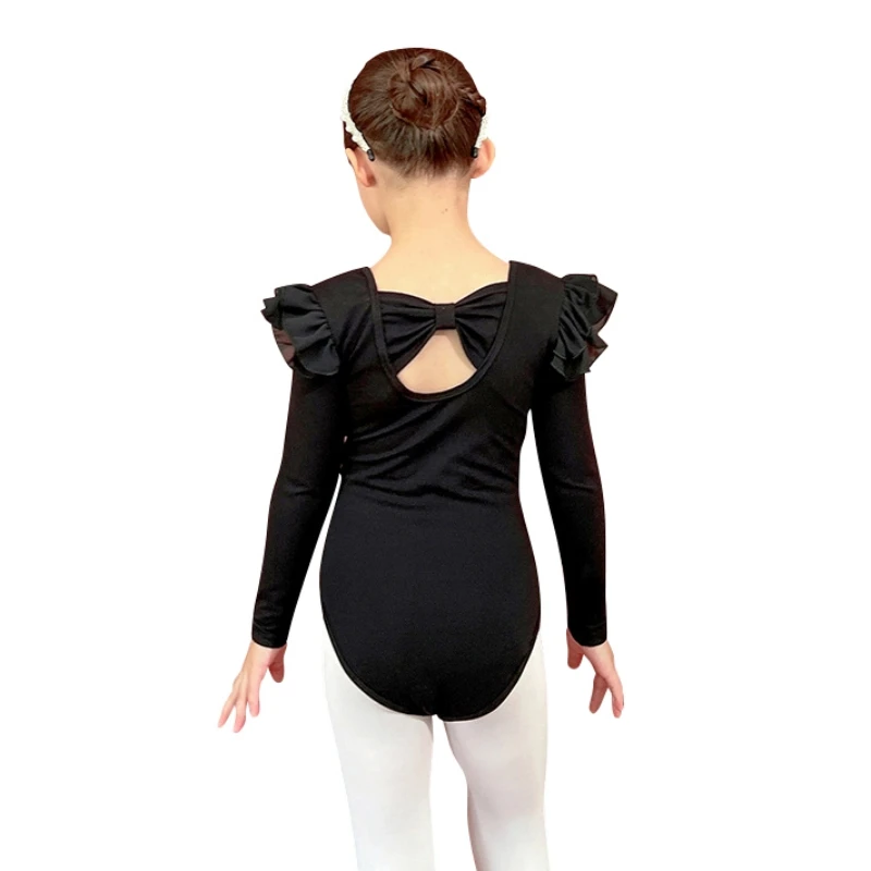 Justaucorps de danse de Ballet à manches longues pour fille, classique, col rond, dos nu, nœud décoratif, body de gymnastique, automne/hiver