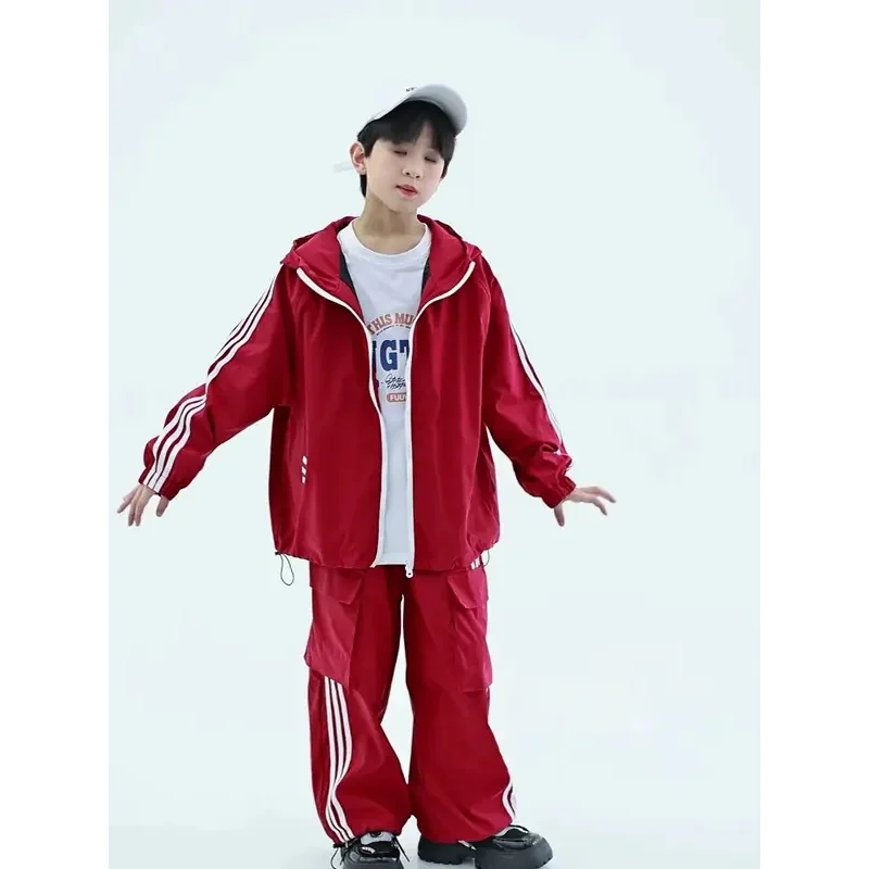 

Hip Hop Boys Loose Sports Hooded Jacket Cargo Pans Girls Street Dance Coat Joggers Kids Clothes Sets Children Jazz Streetwear