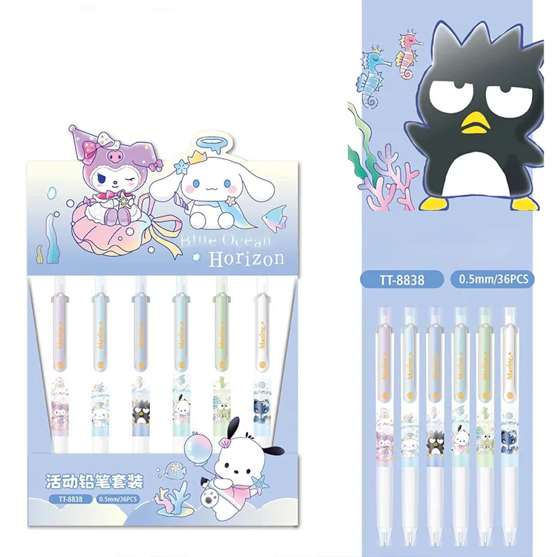 24pcs/lot Sanrio Kuromi Pochacco Mechanical Pencil Kawaii Frog Penguin 0.5MM Drawing Writing Automatic Pen School Supplies