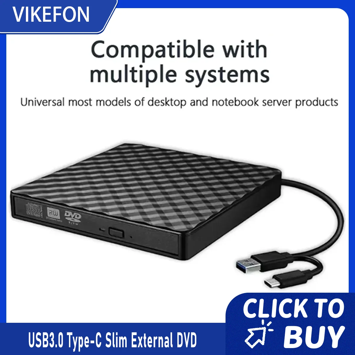 

2 In 1 USB3.0 Type-C Slim External DVD RW CD Writer Drive Burner Reader Player Optical Drives For Laptop PC Portable DVD Burner