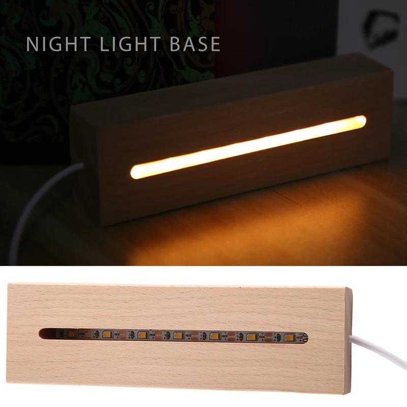 Wooden Rectangle Light Base,Wood LED Display Base Pedestal Light Lamp Stand For Acrylic,Crystal,Night Light,Resin Art