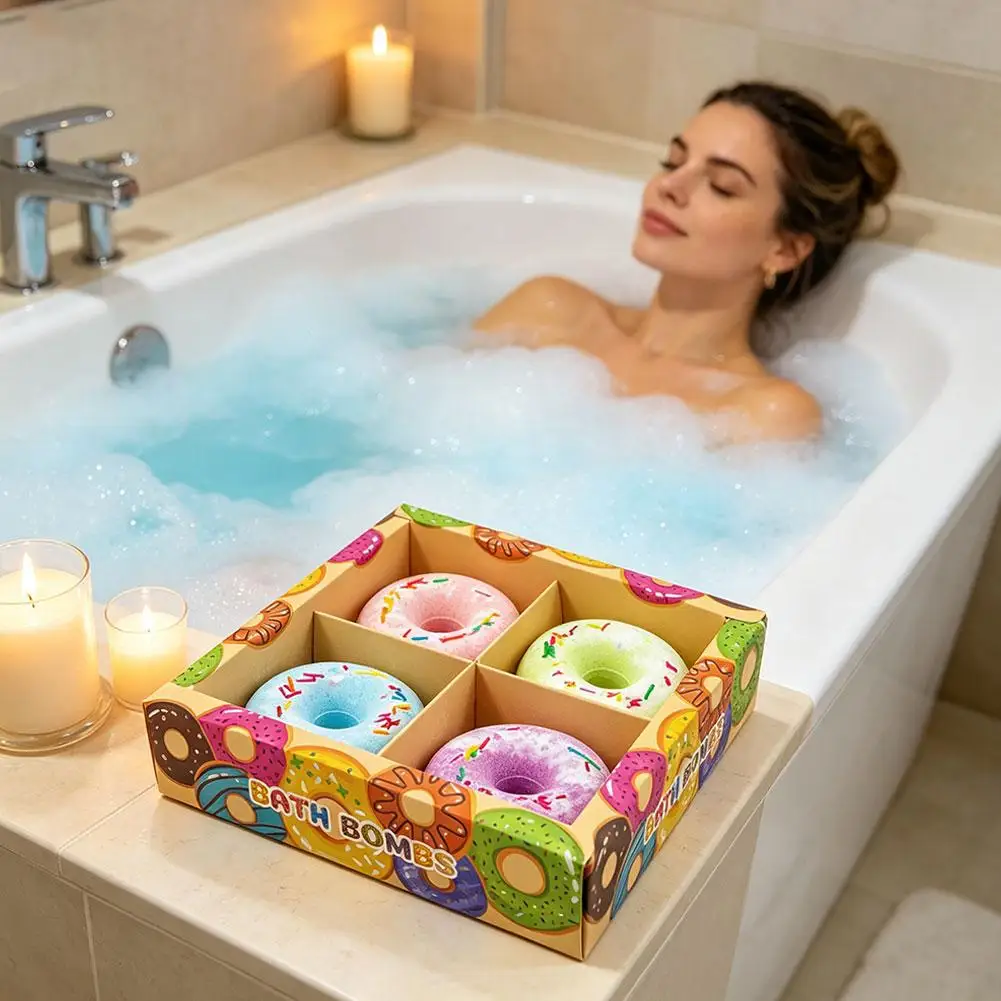 

Набор из 4 бомбочек для ванны с эфирными маслами и солью, в форме пончиков, универсальные, для глубокого очищения, с лавандой, нежные, многофункциональные, с обильной пеной