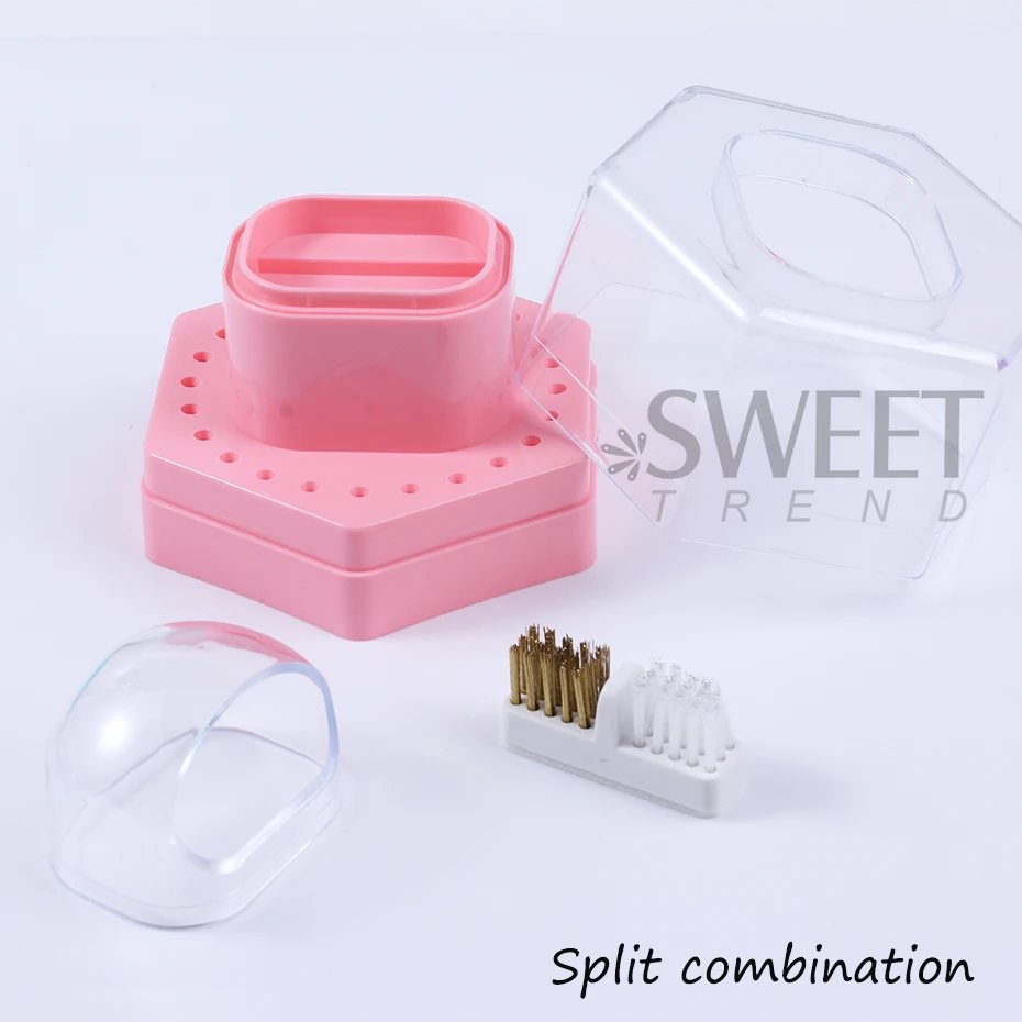 Caixa de armazenamento de brocas de unhas com 24 furos, com escova de limpeza, suporte de cabeça de moagem, organizador, acessórios de manicure, ferramenta