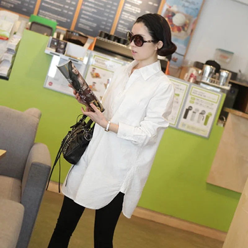 

Шикарный весенне-осенний женский длинный све, свободный крой, корейский повседневный легкий хлопковый однотонный топ на пуговицах