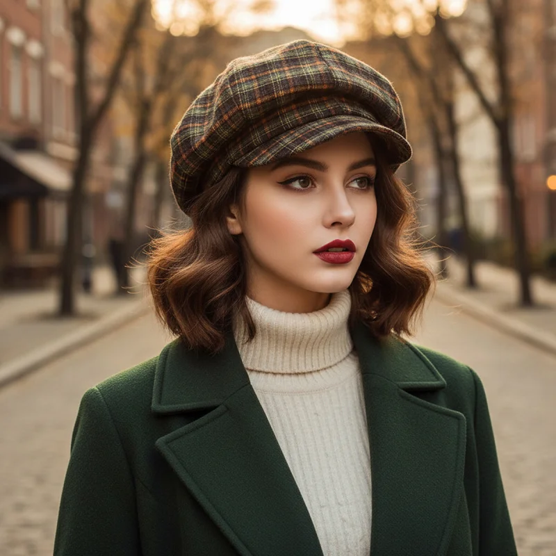 Women's Plaid Beret Newsboy Lightweight Classic Plaid Hats Daily Wear Vacation, Christmas Valentine's Gifts Hand Washable