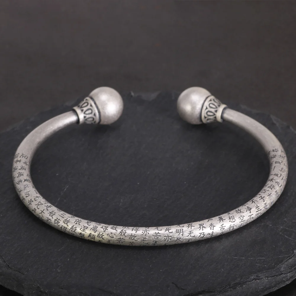 Bracciale tibetano autentico in argento sterling 990 da uomo e da donna con Sutra a forma di cuore, braccialetto regolabile, gioielli di buona