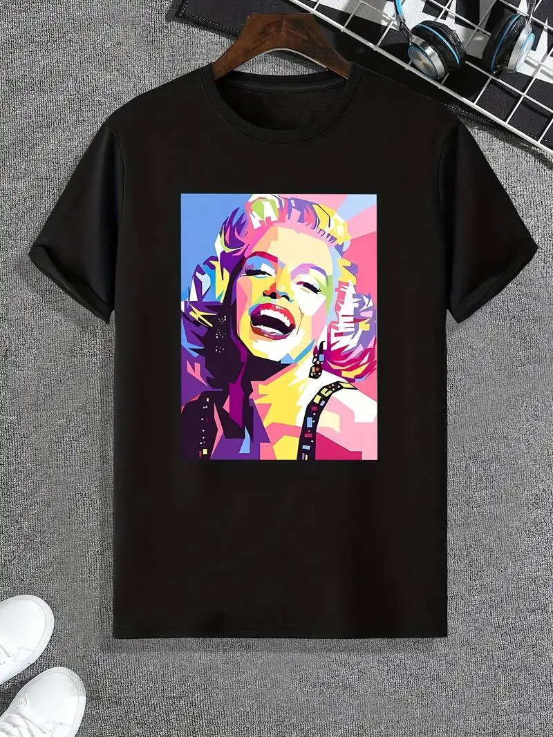 Forever Marilyn Monroe Print T-Shirt Spring and Summer Fashion Casual Harajuku Crew Neck Short Sleeve Top Women's Clothing