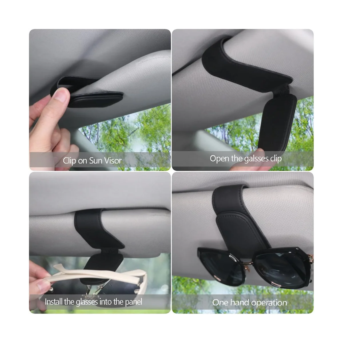 Couro magnético Sunglass Holder para carro, Óculos de sol Clip, Viseira do carro, Auto Acessórios Interior, Bege Universal