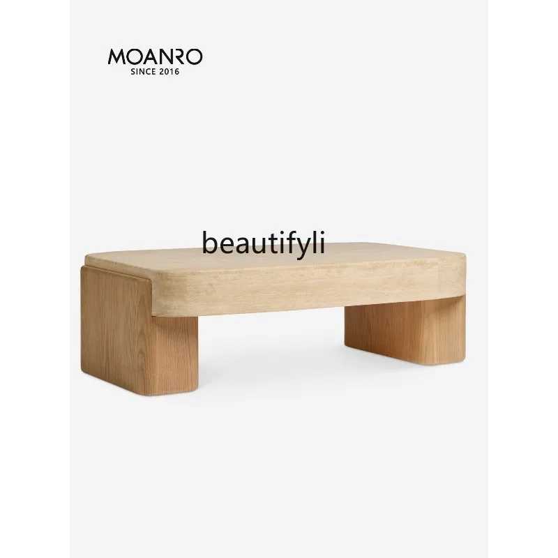 

Travertine coffee table living room household natural marble log rectangular oak small apartment