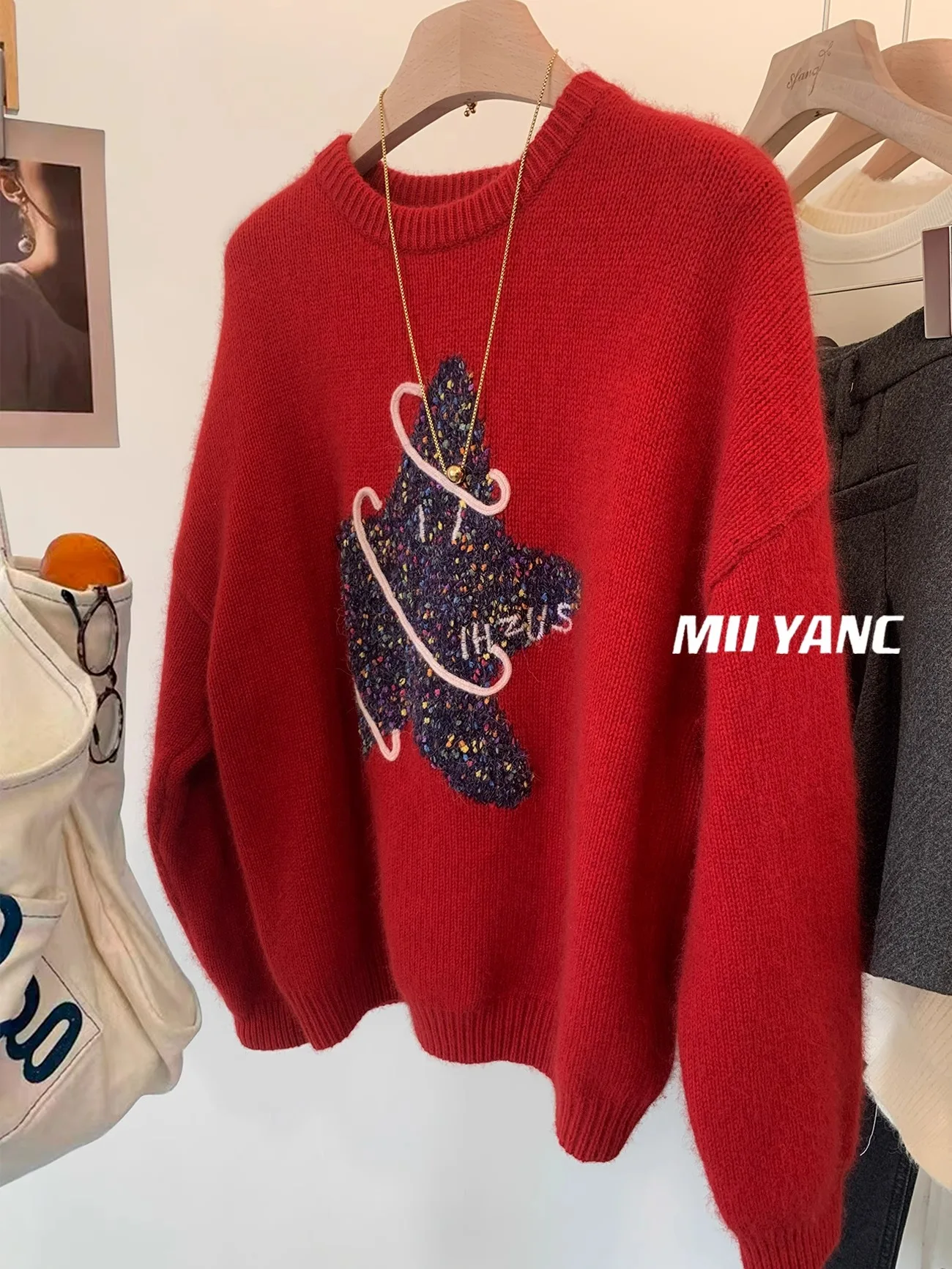 2024 Autumn Winter Lazy Style Long Sleeve Sweater Women O-neck Pullovers Tops Solid Color Loose Casual Knitted Sweater