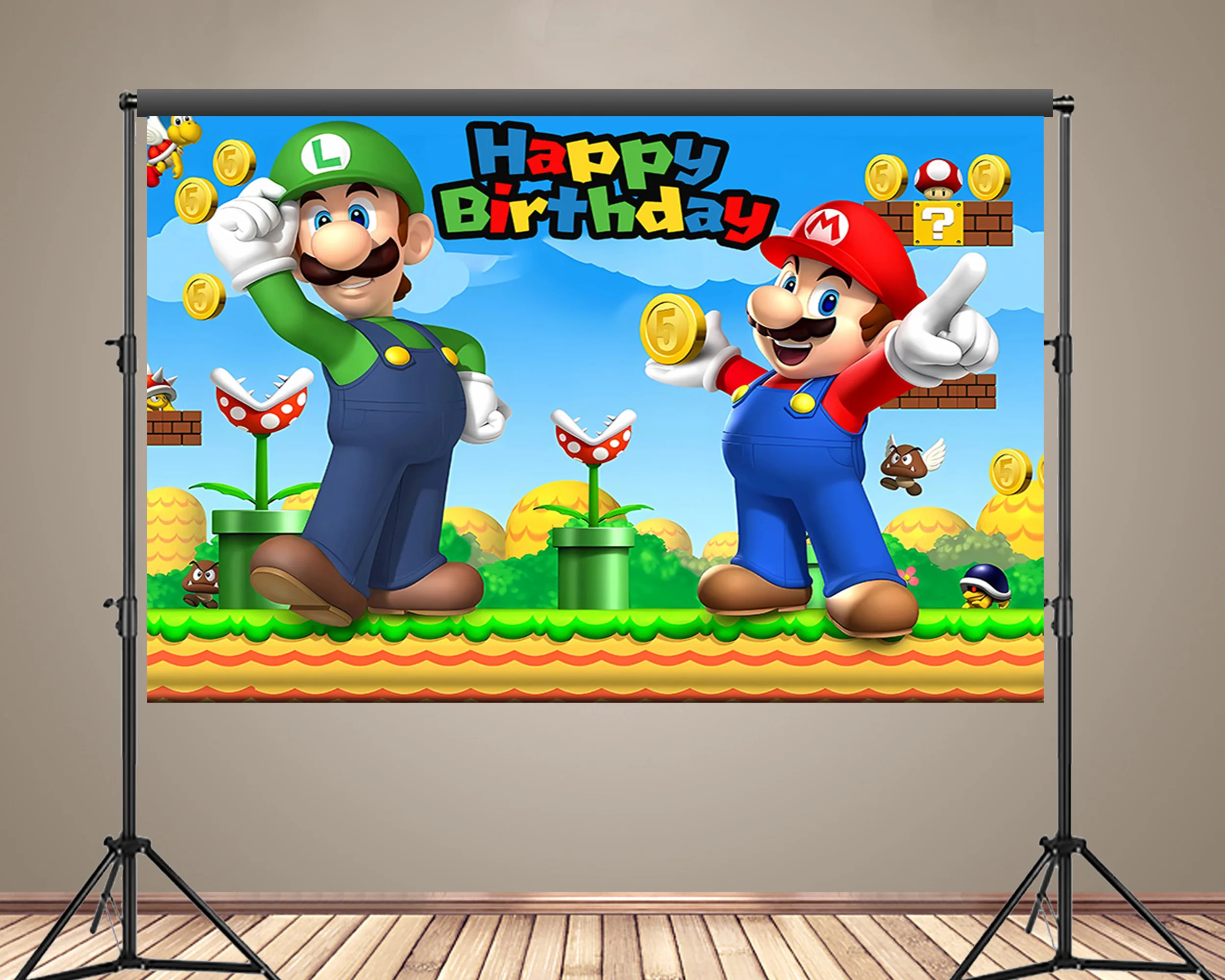 Fondo con temática de Super Mario Bros para niños, decoración de fiesta de cumpleaños, papel tapiz de dibujos animados, Fondo de fotografía, cartel personalizado, accesorios