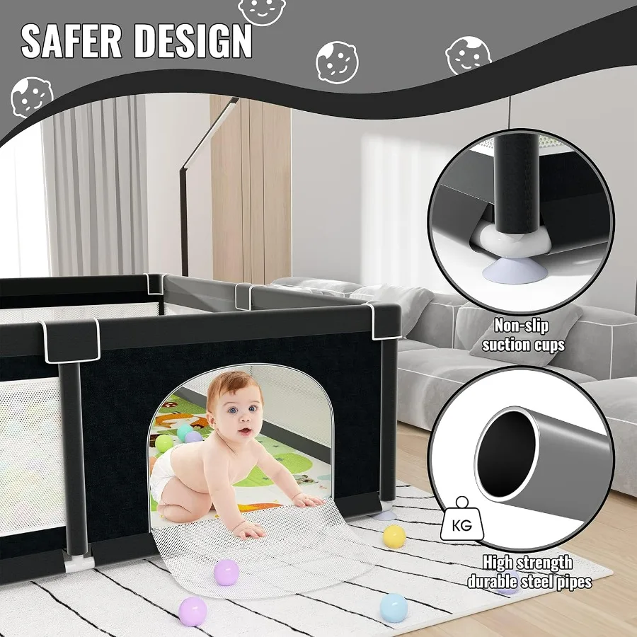 Extra Large 79 x 71 Baby Playpen with Mat Baby Gate Play Yard Portable Toddler Playpen Large Play Pen for Babies Mat Included P