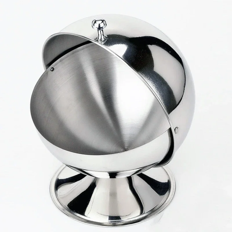 Stainless Steel Spherical Sugar Bowl Flip Top Seasoning Pot Reversible Storage Jar Cube Sugar Container Condiment Can for Kitch
